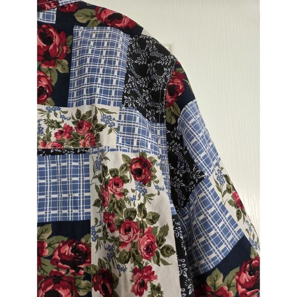 Vintage Bobbie Brooks Patchwork Rose Floral Plaid Buttondown Shirt, Plus 22W/24W - Picture 10 of 12